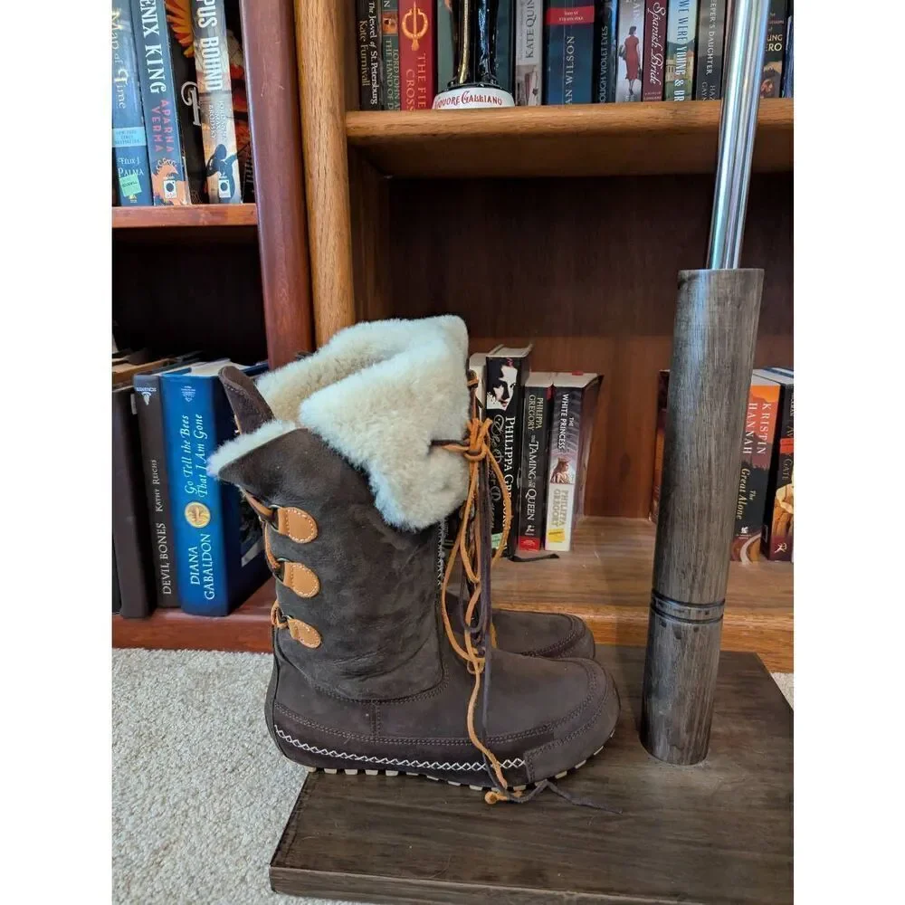 Technica Women’s 7 Brown Leather Sherpa Lined Mid Calf Snow Boots Laced